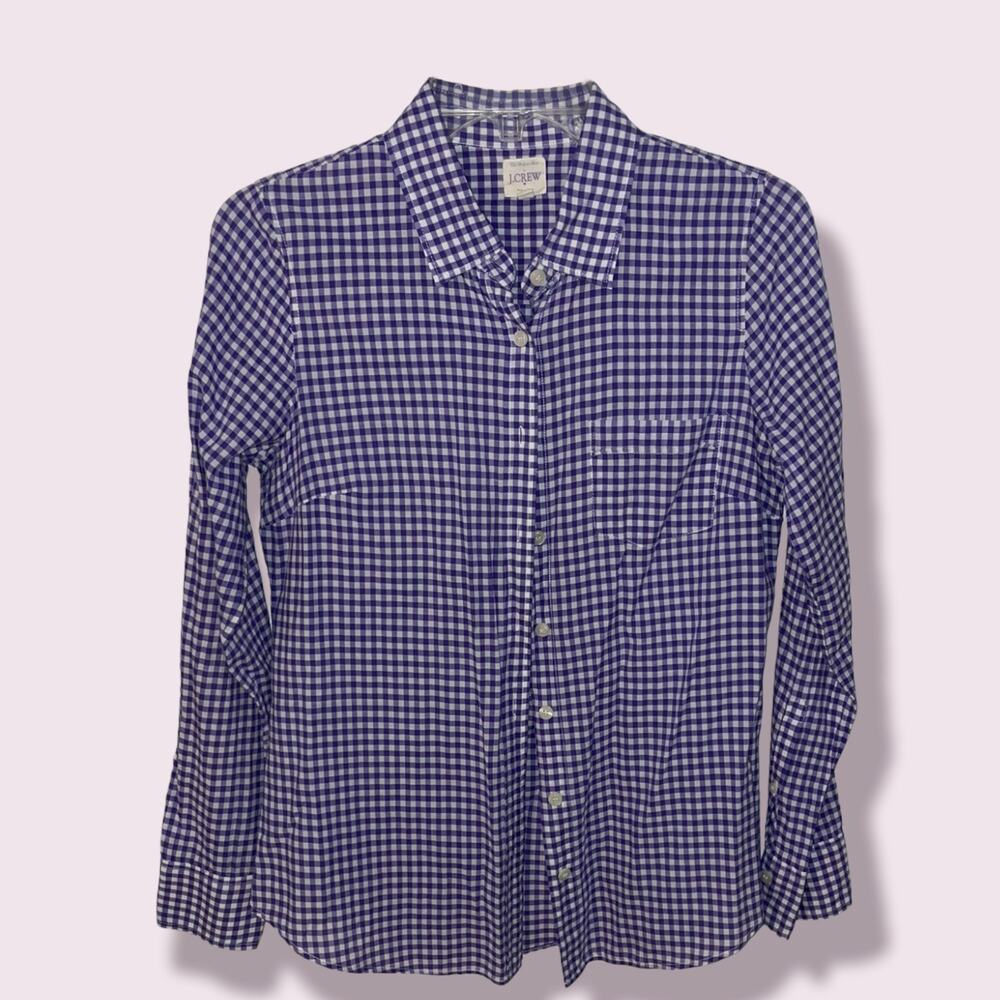 J. Crew women's purple gingham blouse Sz XS EUC